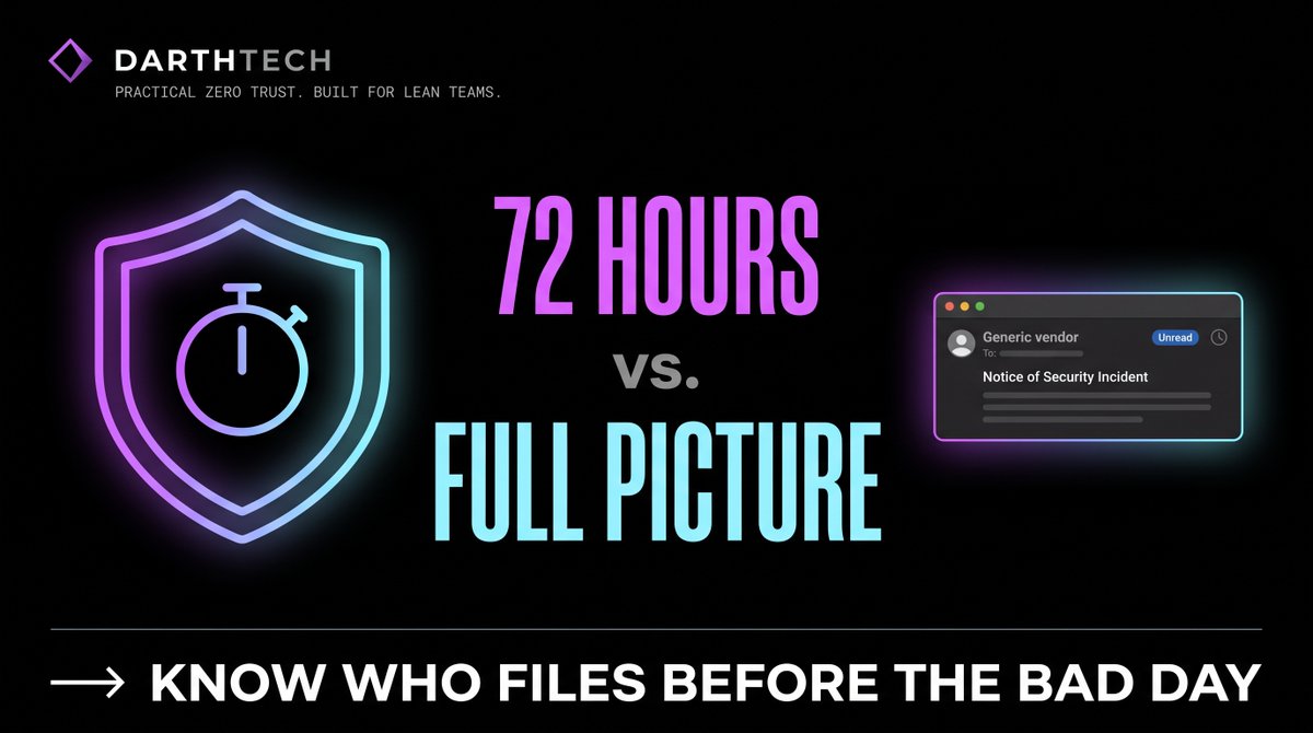 Darthtech_'s tweet photo. NCUA gives credit unions 72 hours to report a cyber incident.

The clock starts when you reasonably believe it happened. Not when your investigation ends.

A vendor notice that member data was exposed can start it.

Lean teams: know who files, and how, before the bad day.

#NCUA https://t.co/RRlYSVT5ES