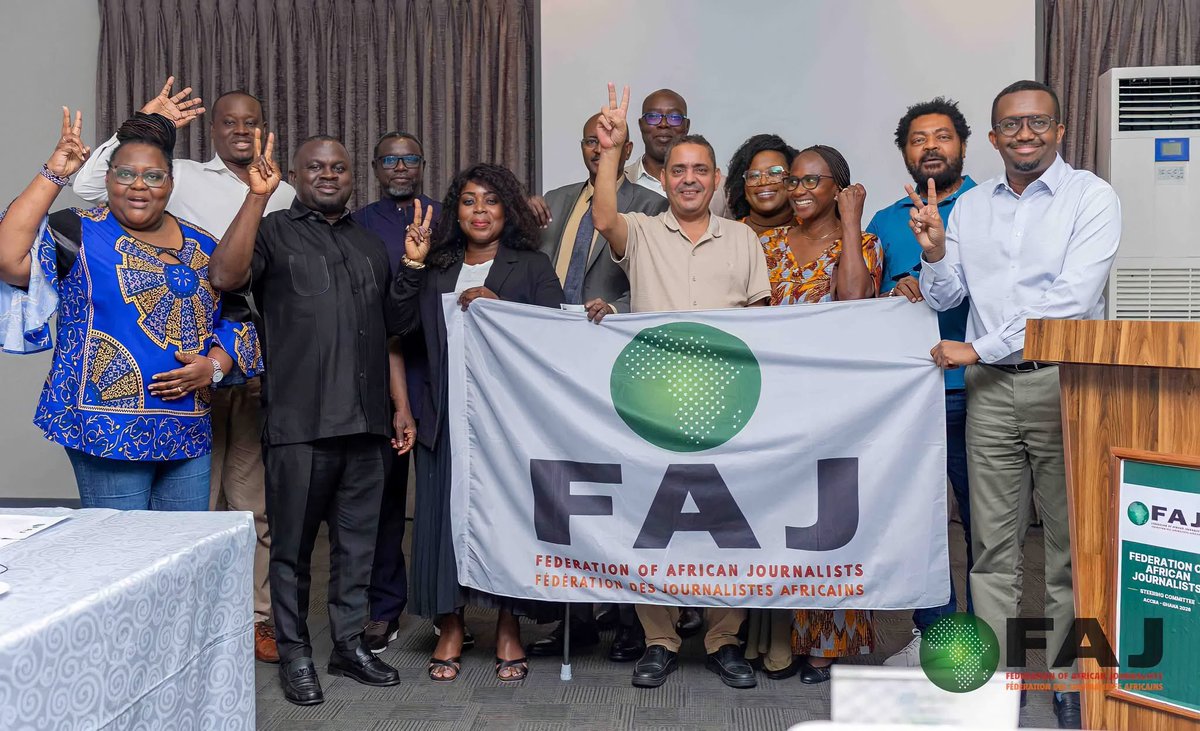 OmarFarukOsman's tweet photo. Our collective voice is strong, determined and ready for action. In Accra, 🇬🇭, we took important decisions to support journalists, strengthen journalism and help build the Africa we want. Forward ever, backward never! https://t.co/IwOPCv61N6