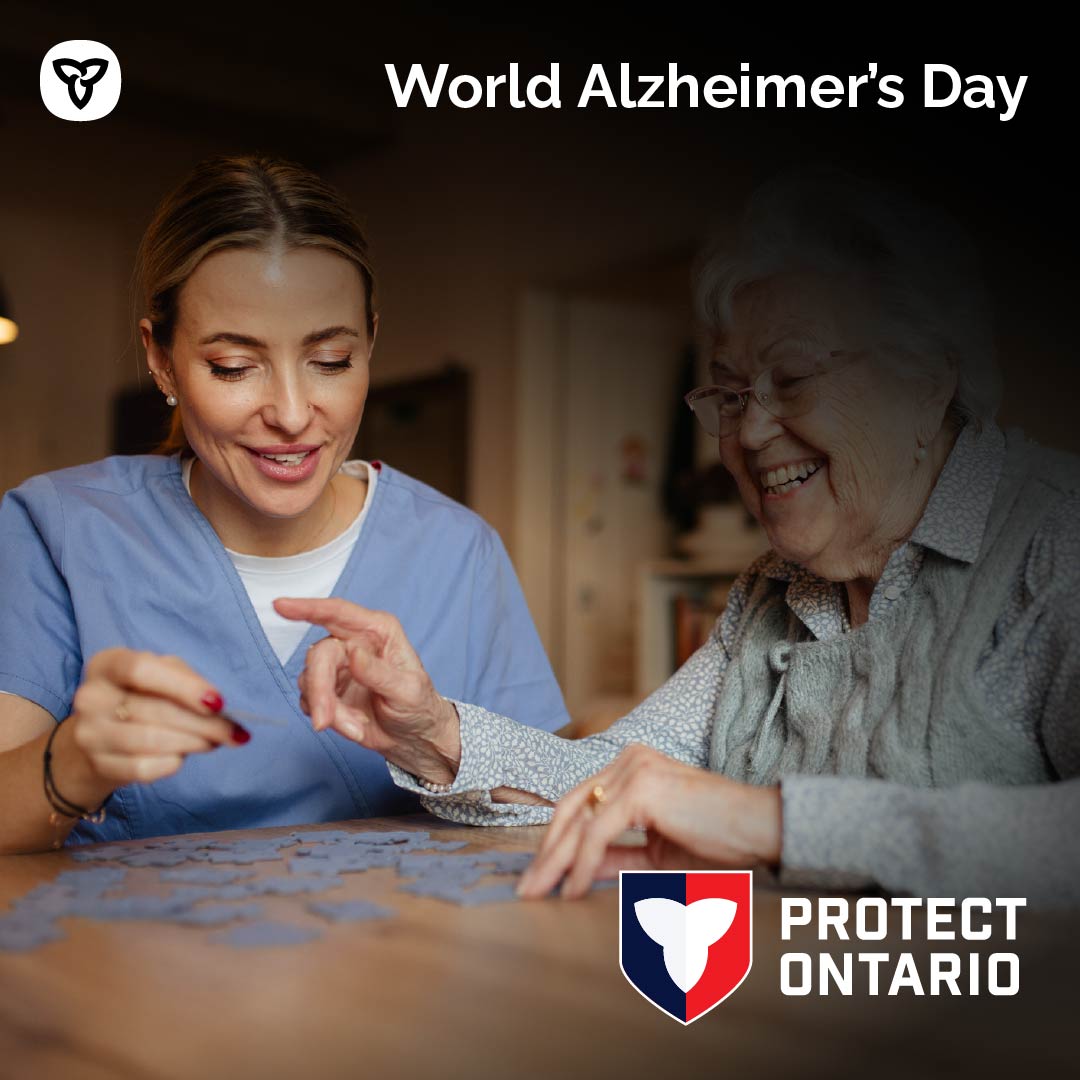 ONlongtermcare's tweet photo. Today is World  Alzheimer’s Day.

In long-term care, we’re  supporting people living with dementia through compassionate, person-centred   care that promotes dignity, well-being and quality of life.

Ontario recently expanded the Community Access to Long-Term Care pilot program, which provides   services – including dementia care – to people still living in their own homes.

This year’s theme, The Earlier You Know, The More You Can Do: A Dementia Diagnosis Matters, highlights the importance of early diagnosis and access to the right care and supports.

https://t.co/W6dr1Yv97l

@SeniorsON
@ONgov
@AdvantAgeOnt
@OLTCAnews