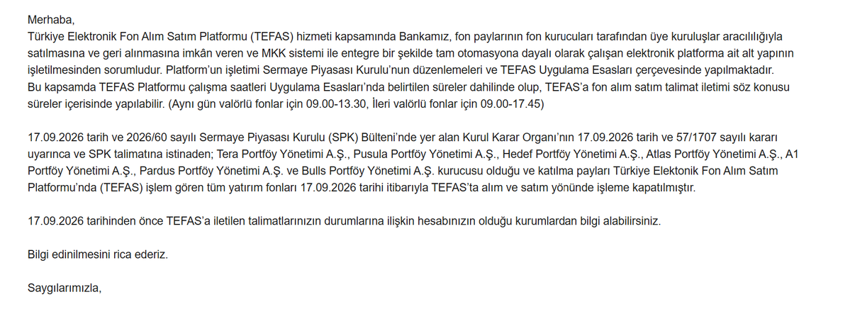 BuketUlu14's tweet photo. 17'sindeki iptaller için TakasBank'dan cevap geldi: 17.09.2026 tarih ve 2026/60 sayılı SPK bültenine göre o gün adı geçen pyşlerin tüm fonlarını alım-satıma kapatmışlar. 
Tera'dan gelen düzeltme KAP'ı yanıltıcı olmuş.
#fonmağdurları  #TeraParamıVer #SPKGöreve #THF #DOH #TLY #TP2 https://t.co/gxATRTbWvG