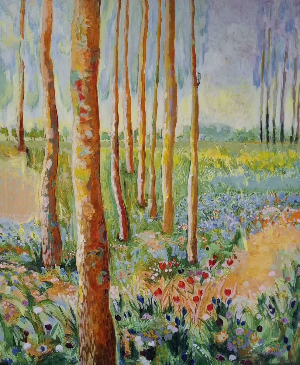kjbbbm's tweet photo. Kevät, 100 x 120 cm, akryyli kankaalle. Myyty. https://t.co/SgXvc2M3L2