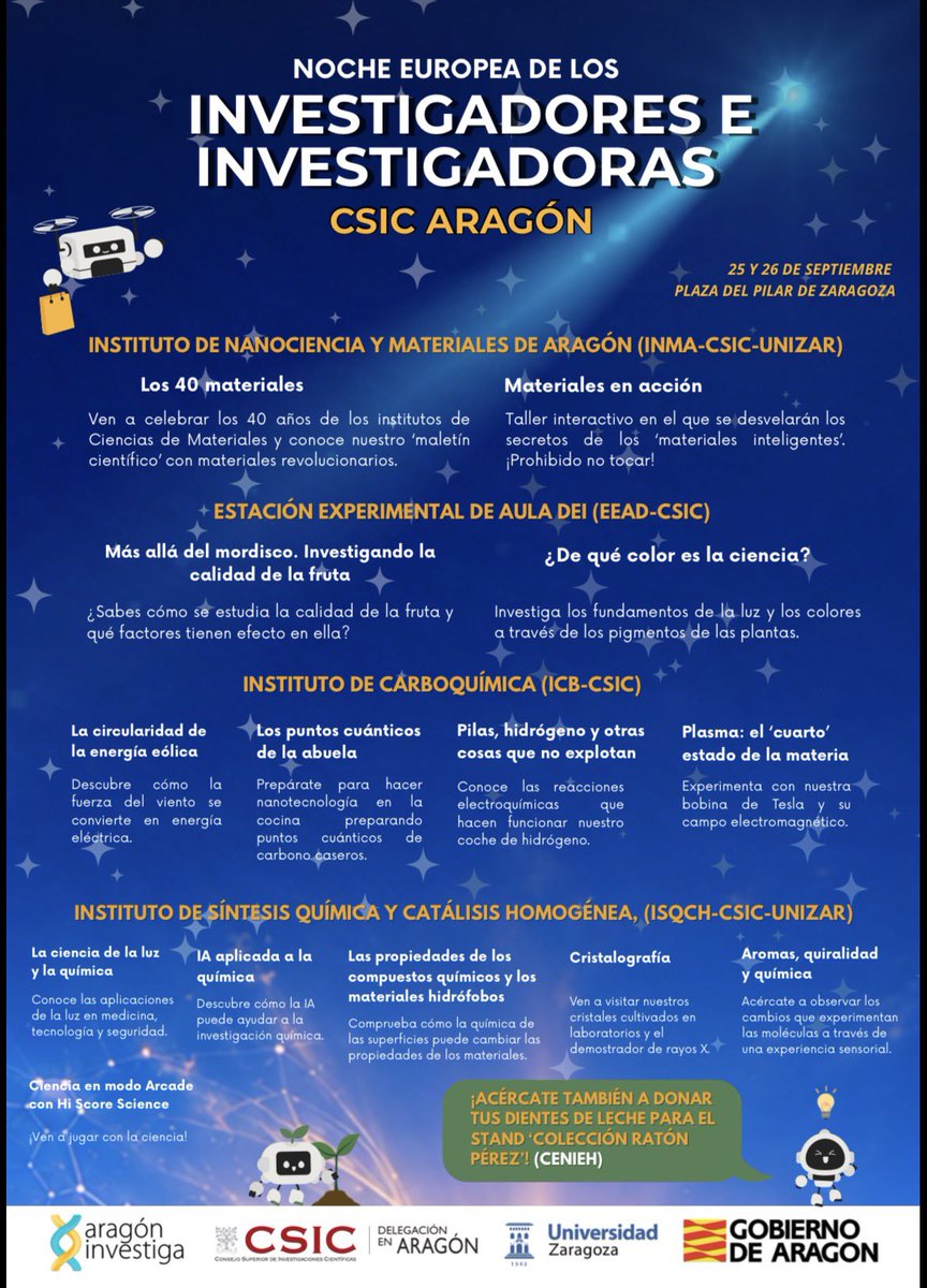 AragonCSIC's tweet photo. 🤩El @AragonCSIC vuelve a desplegar su talento investigador en la Plaza del Pilar

🔬Hoy se ha presentado en la sede del @GobAragon la Noche Europea de los Investigadores e Investigadoras 2026 bajo el lema “Ciencia en Aragón: Imagina el mañana" https://t.co/yU434GpkKX