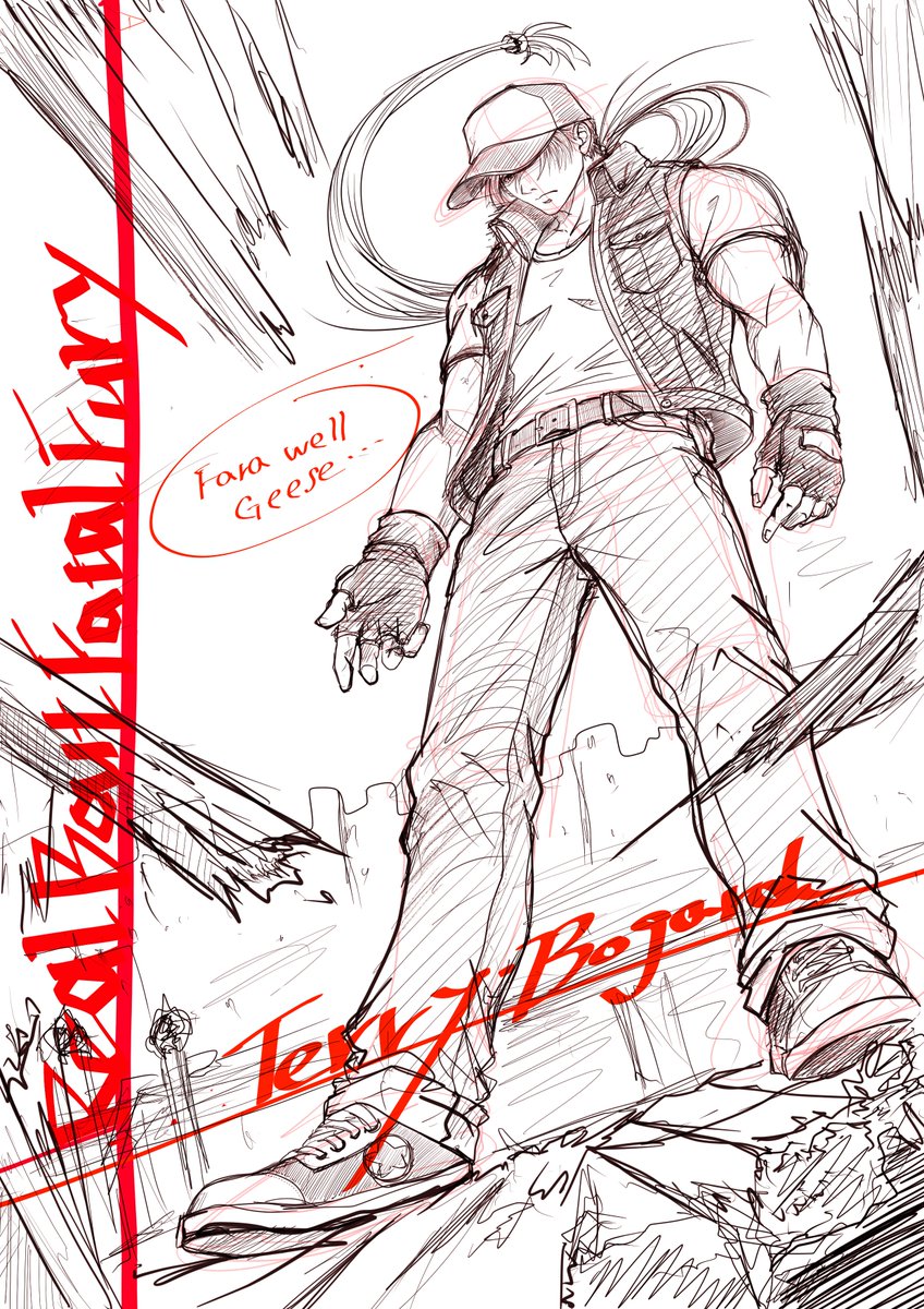 AnmeetsZEN's tweet photo. 今日の落書き、RB餓狼伝説テリーED。
差し伸べた手を振り払ったギース。
驚いた表情を見せたアンディと違って、静かに佇んでいたテリーが印象的。この時の彼の感情は何だったのだろう。歓喜、後悔、焦燥、喪失感？そして、この時の本当の思いを彼は誰にも言わない。そして帽子で彼の表情は読めない。 https://t.co/v7uahzyOr1