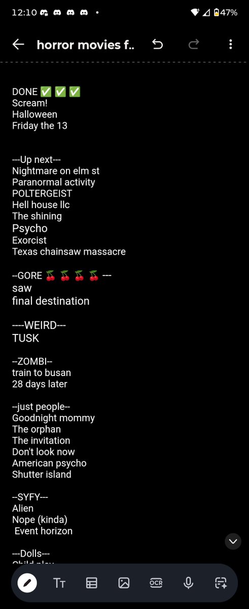 IgooGhost's tweet photo. I need recs for horror movies for my friend who has NEVER SEEN HORROR this is what I have so far. She's especially scared of dolls and clowns yay. I hope this reaches enough people that this post gets interaction. #horror #scary #scarymovie #horrormovie #classic #spooky https://t.co/pLy8pLGLNO