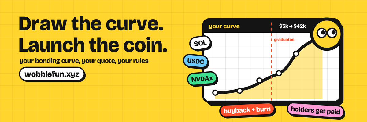 UseWobble's tweet photo. every launchpad gives you the same curve.

we let you draw your own.

pick where it starts, pick where it graduates, bend the line however you want. then pair it with $SOL, $USDC or a stock. https://t.co/eUt1wNwIIu