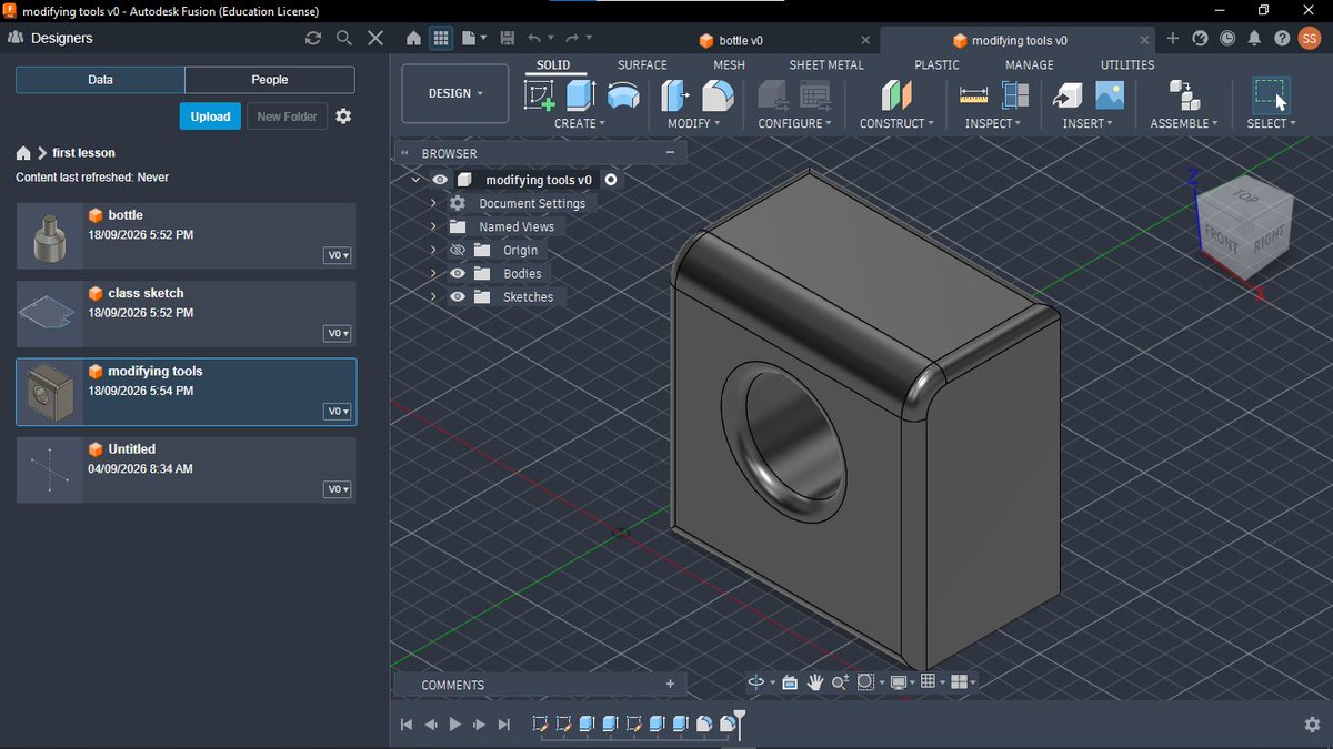 StOm33e's tweet photo. Getting more comfortable with fusion 360
After class 5 with @yfe_embedded , I spent some time practicing 3d modelling and modifying tools. 
I stared with a bottle, then things got interesting 😂
#yfeembedded #3dmodelling 
@OgbulieChidinma @princess_yfe https://t.co/hk1aPBONZU