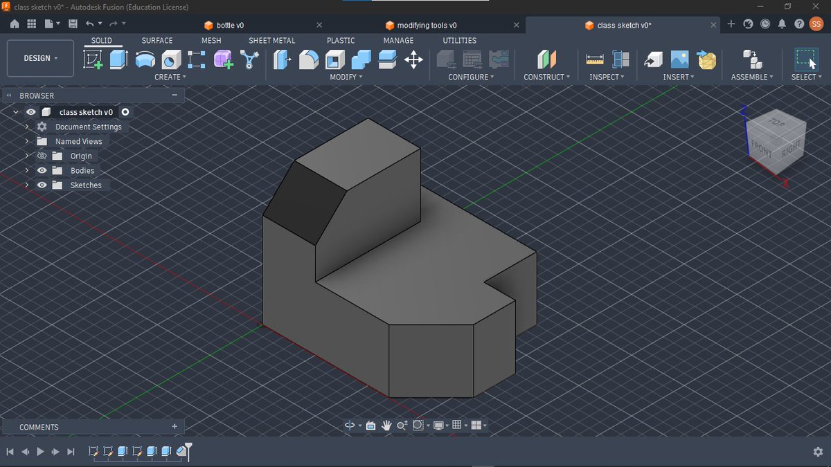StOm33e's tweet photo. Getting more comfortable with fusion 360
After class 5 with @yfe_embedded , I spent some time practicing 3d modelling and modifying tools. 
I stared with a bottle, then things got interesting 😂
#yfeembedded #3dmodelling 
@OgbulieChidinma @princess_yfe https://t.co/hk1aPBONZU