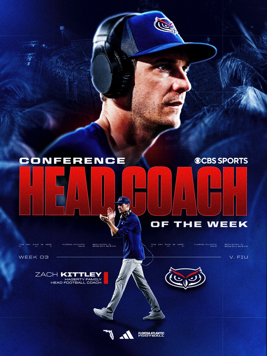 FAUFootball's tweet photo. Head Coach and Defensive Coordinator of the Week @CBSSportsCFB 🔥

#WIP🏝️ https://t.co/yLrPSdsQG0