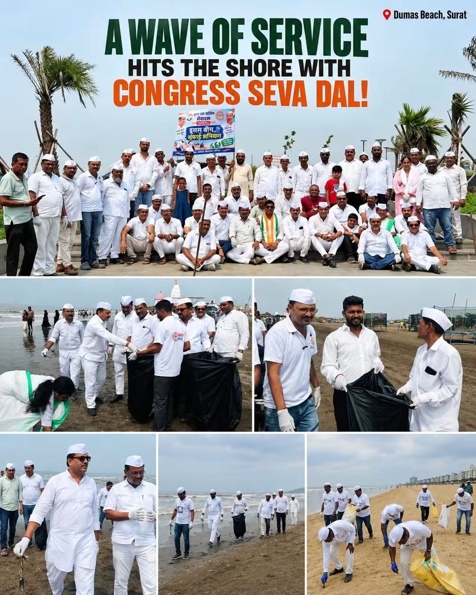 SASIKANTSIucuh's tweet photo. Seva is not just a word, it is what we do✊

At Dumas Beach, Surat, Gujarat Congress Seva Dal volunteers put that spirit into action, working together to keep our shores clean on #WorldbeachCleanupDay🇮🇳
@CongressSevadal https://t.co/CTVc9SuQWT