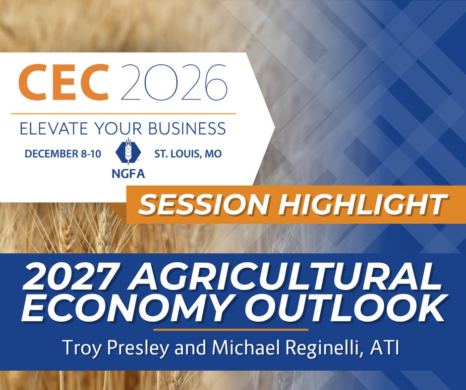 NGFA's tweet photo. Join us at CEC 2026 for the 2027 Agricultural Economy Outlook with Troy Presley and Michael Reginelli of ATI. Explore what’s ahead for agriculture: https://t.co/ZXKYBvtc8y https://t.co/55fBcDwPjX