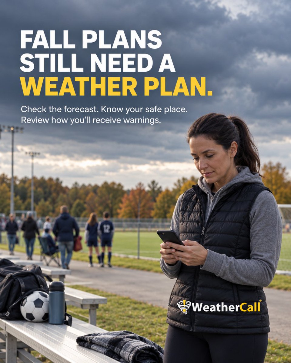 WeatherCallLLC's tweet photo. Fall plans still need a weather plan.

Before a game, road trip, or outdoor event, check the forecast, identify a safe place, and review how you’ll receive warnings away from home.

#WeatherReady https://t.co/K9X9SMS0yC