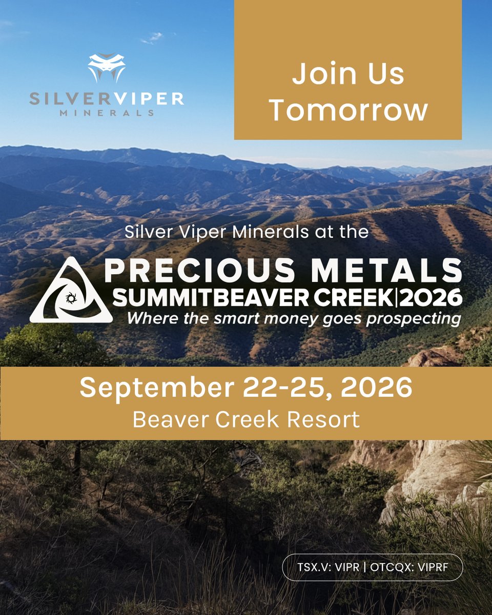 SilverViperCorp's tweet photo. Attending the Precious Metals Summit Beaver Creek?#VIPR will be there starting tomorrow. Meet the team and learn more about the company’s exploration activities.

Learn more: https://t.co/fdZaJmcbG0

Connect with our team: https://t.co/LOVhA72zJy

🇨🇦 $VIPR.V 🇺🇸 #VIPRF https://t.co/azvjefPpgw