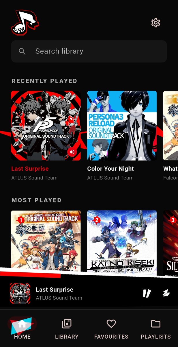 NikaDudi's tweet photo. I've been working on a music player app with Persona 5 looking visuals for a bit now 🎵🟥 It's got working playlists, liking system, a working player in your notifications tab, background play, and standard music player app functions like loop/shuffle 1/3 https://t.co/CbfkU8NLQk