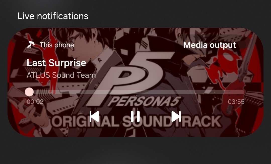 NikaDudi's tweet photo. I've been working on a music player app with Persona 5 looking visuals for a bit now 🎵🟥 It's got working playlists, liking system, a working player in your notifications tab, background play, and standard music player app functions like loop/shuffle 1/3 https://t.co/CbfkU8NLQk