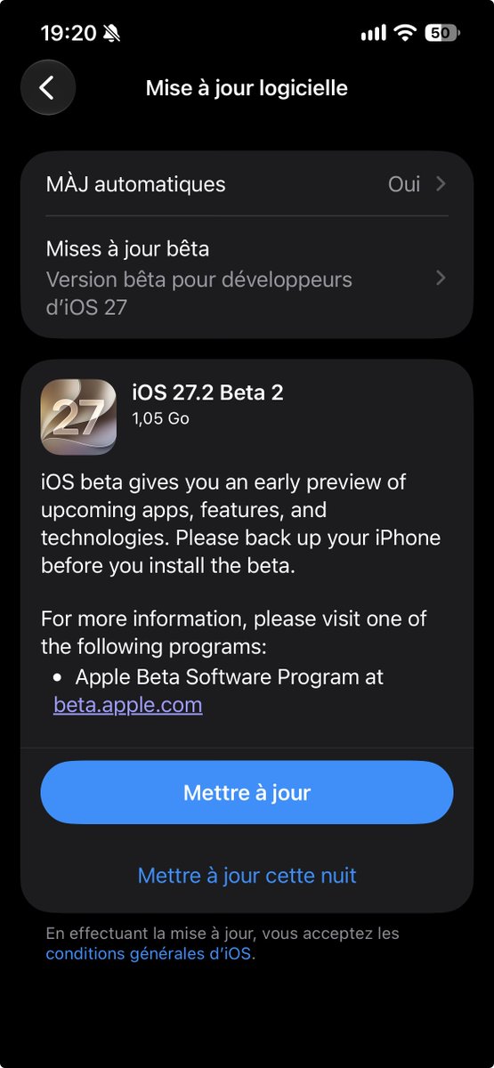 Enzo_NeyZo's tweet photo. iOS 27.2 beta dev 2 is out nowwww !!!
#Apple #iOS #iOS27 #iOS272 https://t.co/fbxLbNZnBn