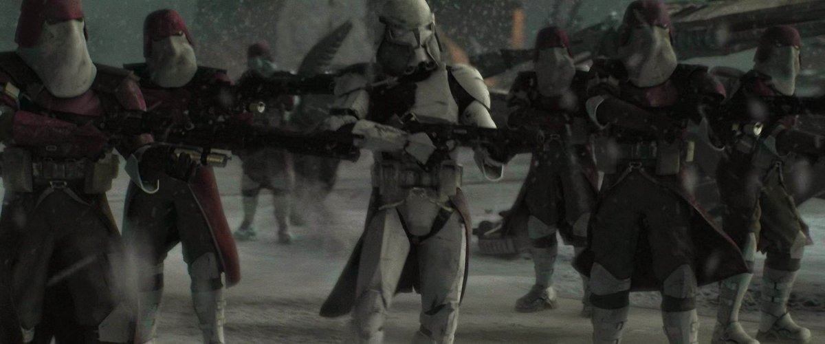 mightydudbolt's tweet photo. This is an ingenious part of the way the scene is constructed, because Cody returning Obi-Wan's dropped lightsaber to him is the ultimate gesture of fealty. As we know, a Jedi's lightsaber is his life. And as he accepts it, Obi-Wan sits atop his noble steed, which enhances the feeling that this moment represents a bond of trust between a knight and his loyal retainer. 

It makes Cody's immediate, uncomplicated willingness to blast Obi-Wan (and his steed!) to death, just because he was suddenly ordered to by a hideous ghoul light-years away, as whiplash-inducing as possible. This immaculate picture of medieval virtue is set up so that it can then be violently shattered, giving way to a montage evoking such things as the Night of the Long Knives, the Odessa Steps, Stalingrad, and Vietnam--modern-tinged imagery of betrayal and brutality, amidst which we witness the extermination of the medieval knight by the modern soldier.