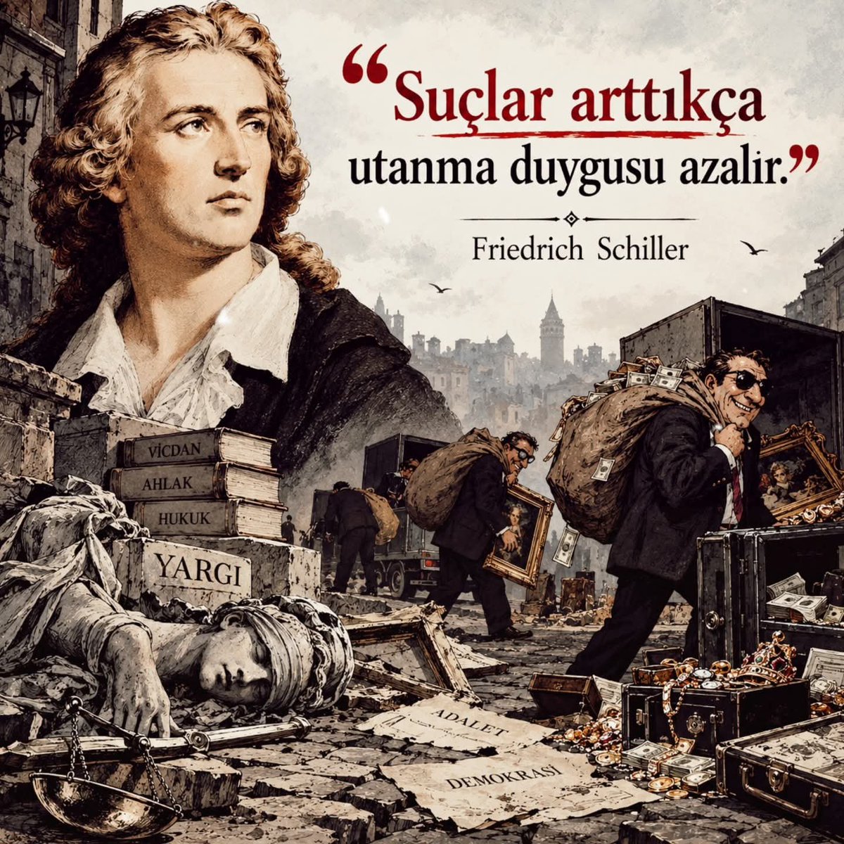 123moonbase's tweet photo. 👉Suç ve etik dışı davranışlar sürekli tekrarlandığında, toplumun bunlara karşı gösterdiği tepki ve utanma duygusu zayıflayabilir. Schiller’e atfedilen bu söz, bu nedenle adalet, hukuk, siyasal sorumluluk ve toplumsal vicdan üzerine düşündürüyor. https://t.co/0K8tFtgIDy