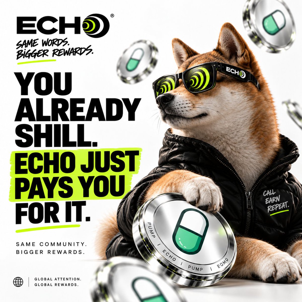 Echopumpdrop's tweet photo. You already do the work:

- You already post.
- You already spread attention.

ECHO just makes attention pay back.

Call out $ECHO. Hold $ECHO.
Let the echo come back in $PUMP. https://t.co/HuXPUsHojY