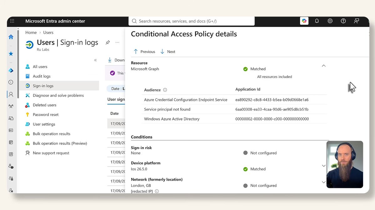 rucam365's tweet photo. New video: why Entra passkey registration can break when Conditional Access requires Intune app protection policies e.g. on BYOD. 

Also digging into how to read + understand Entra resource + audience logs, and think about the security trade-off the (exclusion) fix introduces.

WATCH: https://t.co/L5HAMsF1yf