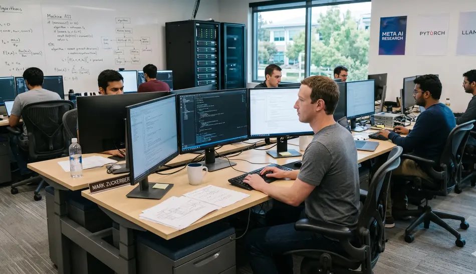 oguzerkan's tweet photo. Zuck moved his desk to $META AI Lab in April.

How could anybody in their sane mind bet against this? https://t.co/UK4jjyGdBM