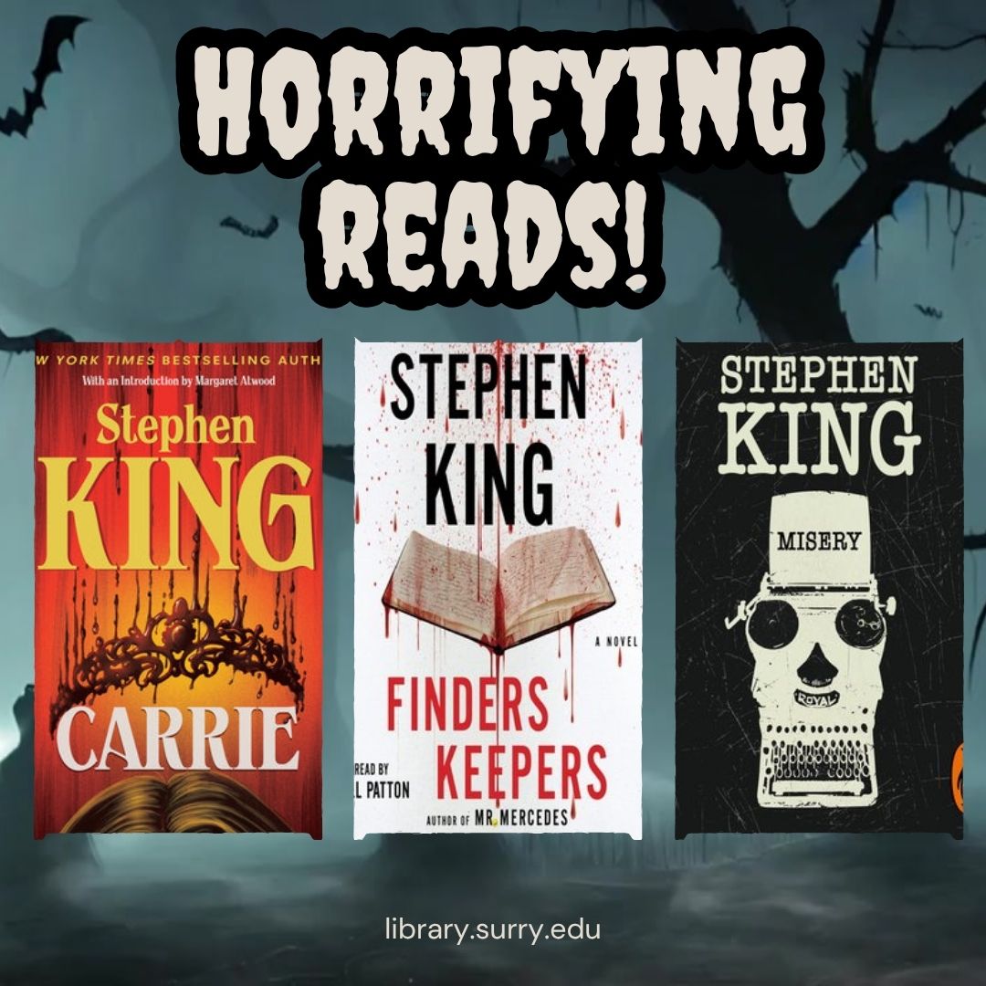 surrycc's tweet photo. The King of Horror is turning 79 today! Celebrate Stephen King's birthday by diving into a creepy classic. 

📚 Browse Stephen King titles at the SCC Library: https://t.co/aX9VVXv19j
🎧 Prefer ebooks or audiobooks? Hit up Dogwood Digital Library: https://t.co/gYhLlszo8X https://t.co/n5mCeZuTP0