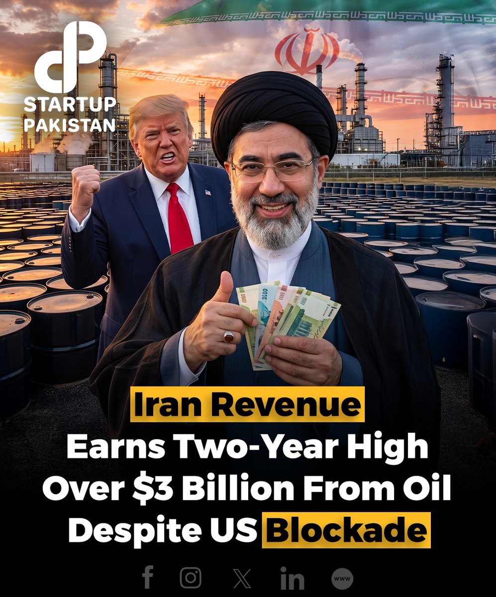 PakStartup's tweet photo. Iran’s oil revenue has surged to a two-year high despite the US naval blockade, according to Iran’s Plan and Budget Organisation. 

Citing Iran’s semi-official Mehr news agency, reports said the country’s oil earnings exceeded $3 billion in September, marking its strongest monthly revenue from oil sales in two years. The figures come amid continued restrictions and pressure on Iran’s oil exports. 

However, the report did not explain how Iran managed to continue exporting crude and generate such significant revenues despite the US blockade. The development highlights Iran’s ability to maintain oil revenues despite intensified economic and maritime pressure.

Disclaimer: This post is for informational purposes only and is based on publicly available reports. The image is AI generated and is just for reference.

#Iran #IranOil #OilRevenue #USBlockade #MiddleEast #GlobalOil #CrudeOil #Energy #Geopolitics