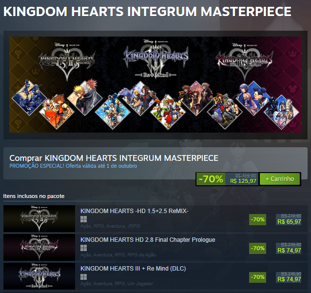 Quantovaicustar's tweet photo. AGORA SIM! Kingdom Hearts Integrum Masterpiece também em promo na Steam por R$ 125,97 (agora é a hora hein!) https://t.co/4FybDjs7oZ