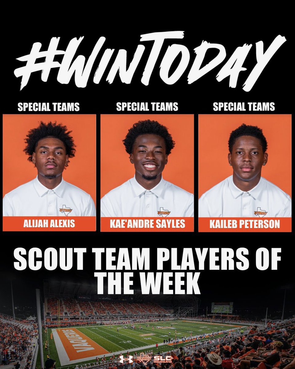 UTRGVFootball's tweet photo. Congratulations to our Scout Team Players of the Week!!✌🏽
#WinToday | #AlwaysCompete https://t.co/SL4nZvGwRD