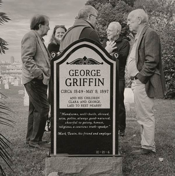 TwainHouse's tweet photo. A meaningful day for George Griffin’s legacy.

On Saturday, The Mark Twain House & Museum gathered with friends, scholars, supporters, and members of the public at Linden Hill United Methodist Cemetery in Queens to dedicate a new monument honoring George Griffin.

The ceremony was the culmination of extensive research and an extraordinary community effort. More than $11,000 was raised by 115 donors to make Griffin’s monument possible.

We also recognized Kevin MacDonnell, whose research helped locate Griffin’s gravesite and the only known photograph of Griffin at the Mark Twain House, as well as the many people who have worked to bring greater attention to Griffin’s remarkable life.

Guests joined us from Connecticut, New York, Texas, California, and beyond, and historian Ron Chernow was among those in attendance. The day concluded with lunch in Manhattan and a private tour of The Frick Collection.

To everyone who contributed, attended, researched, organized, and supported this effort: thank you for helping preserve George Griffin’s story for future generations.

Full press release here: https://t.co/XcAbZQVvMQ

#MarkTwainHouse #GeorgeGriffin #MarkTwain #PublicHistory #AmericanHistory