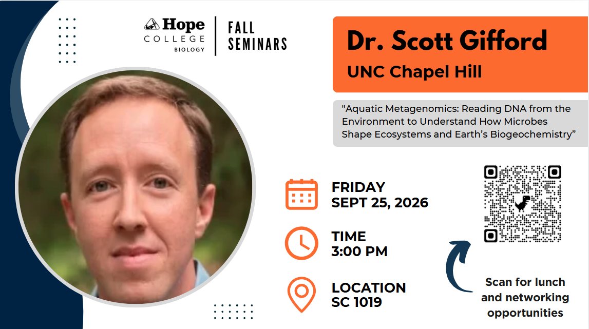 HopeBio's tweet photo. This week's Biology seminar speaker is Dr. Scott Gifford from UNC Chapel Hill. https://t.co/9rhKikHPXQ