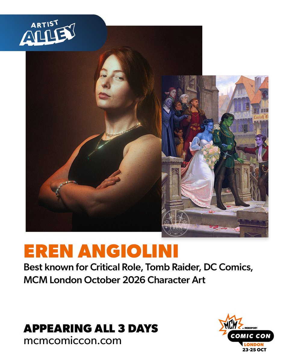 MCMComicCon's tweet photo. Eren Angiolini is heading to Artist Alley ✍️

Best known for Critical Role, Tomb Raider, DC Comics, the MCM London October 2026 Character Art, Eren will be at the show all three days! 

Join us this October: https://t.co/IRCtPahWme https://t.co/qSFXX90T4U