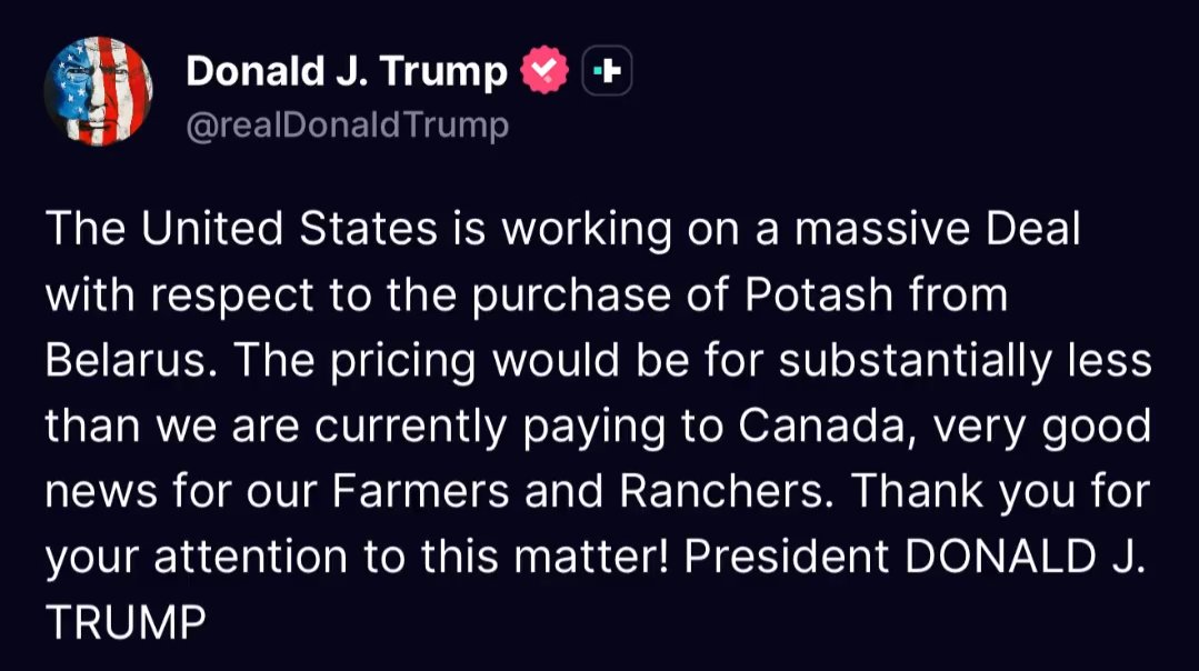 CoffinItUp's tweet photo. Potash is a commodity, you complete f'n dolt. The price is set by the market. And transporting it from landlocked Belarus will add 10-20%+ to it's landed price vs obtaining it from Canada. Farmers can't even afford diesel ffs... https://t.co/gOb1U2L2Et