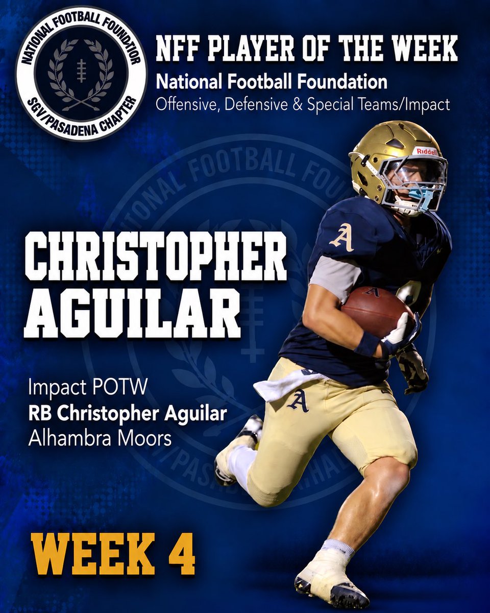 coachmark_48's tweet photo. Here are our @NFFSGV_Pasadena Players of the Week! 
Offensive player Matthew Escobedo QB (Cantwell-Sacred Heart)
Defensive player Cai Wallace DB (Damien)
Impact player Christopher Aguilar (Alhambra)
Congrats to these young men who had outstanding performances and helped lead their teams to victory in week 4