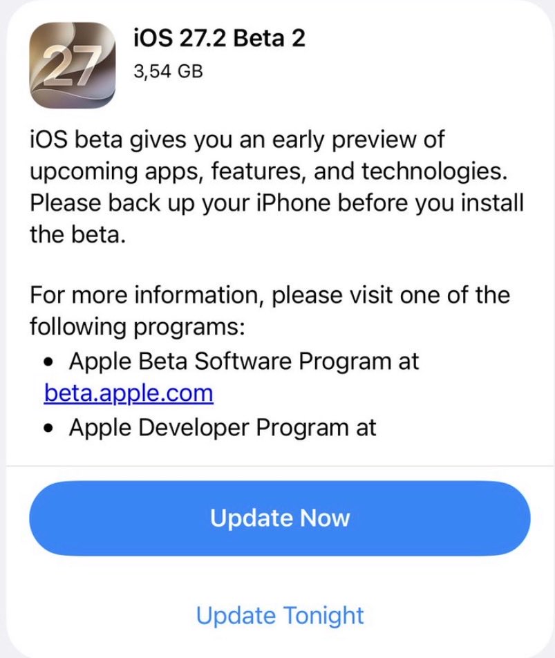 omartech71's tweet photo. - رسمياً ‼️

- ابل تطلق تحديث iOS 27.2 beta 2 !!!🛠️

- ابل أصدرت ايضاً : 

- iPadOS 27.2 beta 2 
- macOS 27.2 beta 2
#apple https://t.co/n9IsAd2FDJ