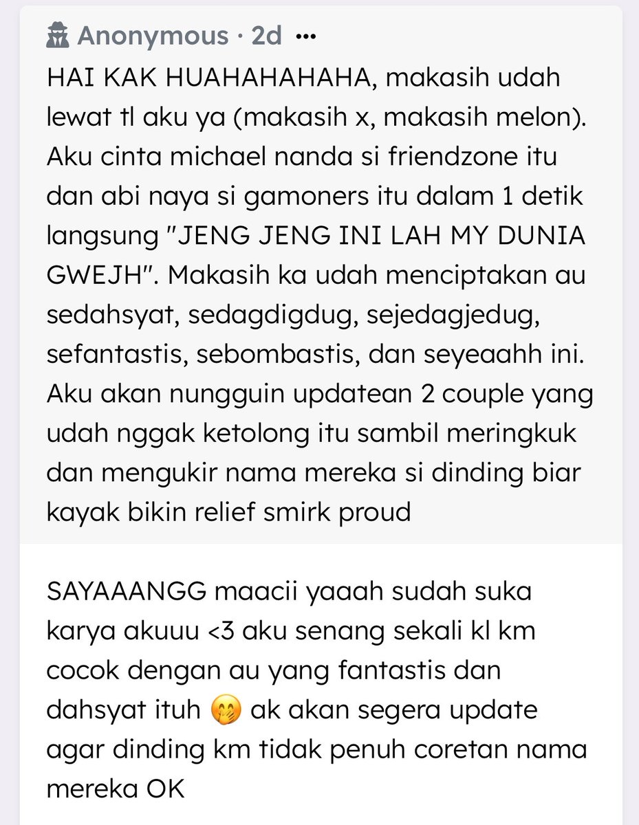 sandwriites's tweet photo. makasiihh yaaah sudah dukung aku selalu.. loveyou teman teman aku cinta kalian 🥺🫰🏻 (mengetik sambil menitikan air mata) https://t.co/sek7IDXpEM