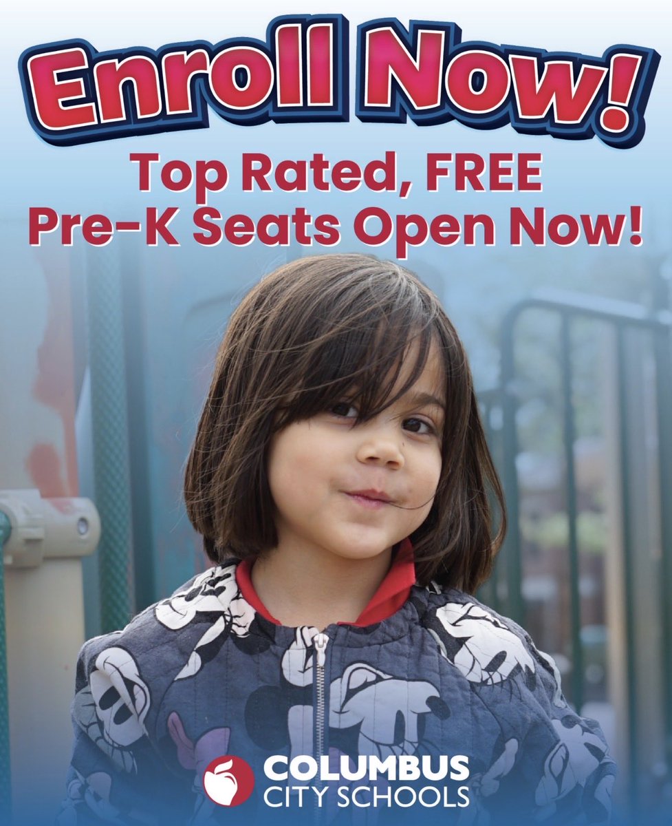ChapmanLeads's tweet photo. Our youngest learners deserve a strong start! 

FREE Pre-K seats are still available for the 2026–2027 school year. Give your future Class of 2040 scholar a great start with @ColsCitySchools 

Enroll today! 

#OurCCS
#LeadersGrownHere 🍎 https://t.co/swTgrxX0SU