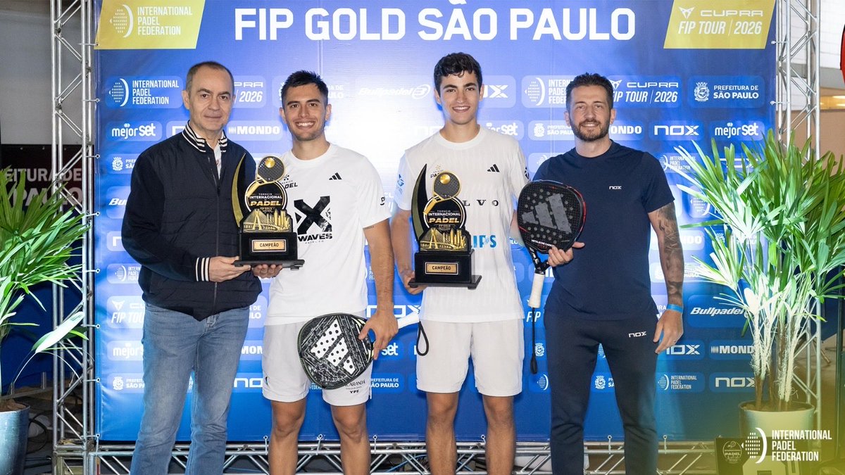 padelfip's tweet photo. ๐ง๐ท๐ History made in Brazil!
The first-ever CUPRA FIP Tour Gold in Brazil crowns its champions! ๐ฅ
๐น D. Gala & M. Arce
๐บ J. Velasco & R. Eugenio
An unforgettable week in Sรฃo Paulo! ๐ง๐ทโจ
#PadelFIP #CUPRAFIPTour https://t.co/sxlLpiOuBV