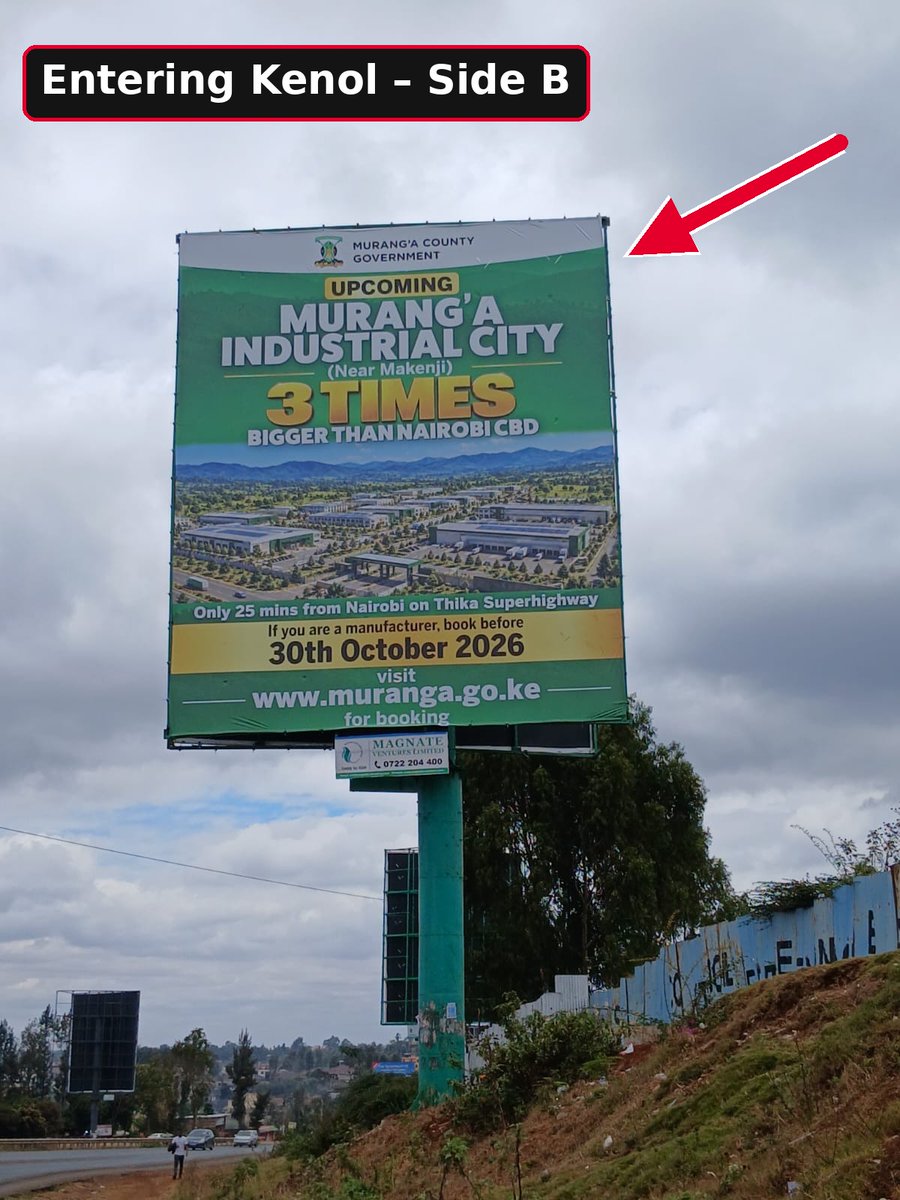 iamkimondo's tweet photo. @HonKangata a constructive note on the "Murang'a Industrial City" billboard at Kenol. Great initiative, but its placement means many of the people you want to reach may never see it. Photos and suggestions below. 1/8 https://t.co/NYlbHpsgDm