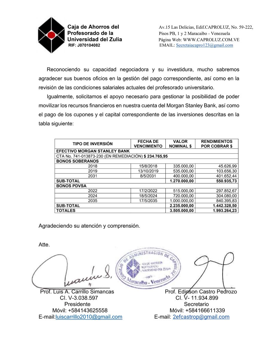 CAPROLUZOFICIAL's tweet photo. El salario de los profesores de las universidades públicas del país no alcanza los $3 dólares mensuales, recibimos lo que el gobierno ha denominado ingreso integral, por un monto máximo de $490 dólares al mes. https://t.co/rloy4R7Xhd