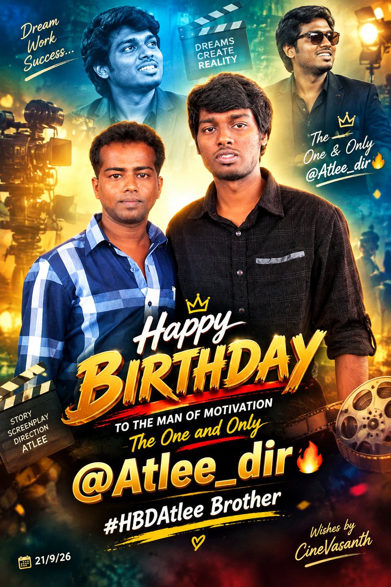 CinevasanthPro's tweet photo. ๐๐ฅ ๐ฏ๐๐๐๐ ๐ฉ๐๐๐๐๐
๐๐ ๐ซ๐๐๐๐๐๐๐ & ๐ท๐๐๐
๐๐๐๐ @Atlee_dir ๐๐๐! โค๏ธ๐ฅณ ๐พ๐๐๐๐๐๐ ๐๐๐ ๐๐๐๐๐๐ ๐๐๐๐๐๐๐, ๐๐๐๐ ๐๐๐๐ ๐๐๐ ๐๐๐๐๐๐ & ๐๐๐
๐๐๐๐ ๐๐๐๐๐๐๐๐๐! ๐ฌ๐ฅ๐ #HBDAtlee https://t.co/j1uEqhyCQD