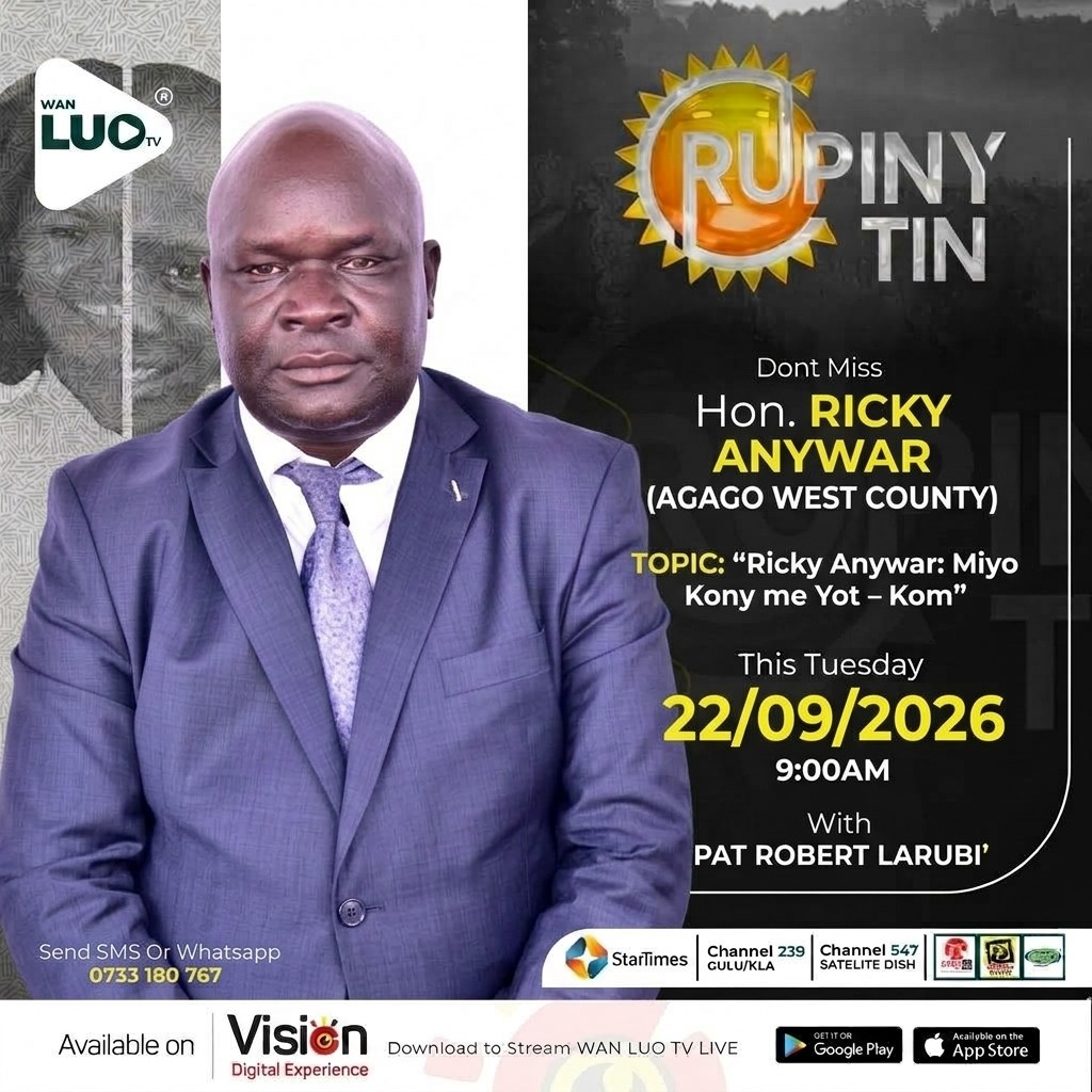 WanLuoTv's tweet photo. #WanLuoTvUpdates
I Yub me #RUPINY me nino dwe 22/09/2026 wakelo MP Ricky Anywar me nyamo lok ma mako yot-kom i Agago. Yub man cake cawa 7:30am. Cwal lapeny meri wek en ogam. https://t.co/5vYby7m0sS