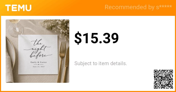 Nursedene's tweet photo. Personalized The Night Before Wedding Napkins, 
🎉 Coupon price[$15.39]
👍 New app users get an extra 30% OFF on orders over $20, up to $24 off per order with code: acr354341. Each new app user can only redeem this offer once.
👉 item link: ... https://t.co/pWbdWoa4jo