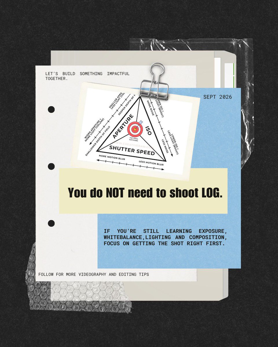 dayveed1012's tweet photo. You don’t need to shoot LOG to be a good videographer.
Learn to get the shot right first. The fancy colour grading can come later.

Save this if you’re a beginner videographer.

#Videography #VideographyTips #BeginnerVideographer #FilmmakingTips #Cinematography #VideoTips https://t.co/xycSDOny5n
