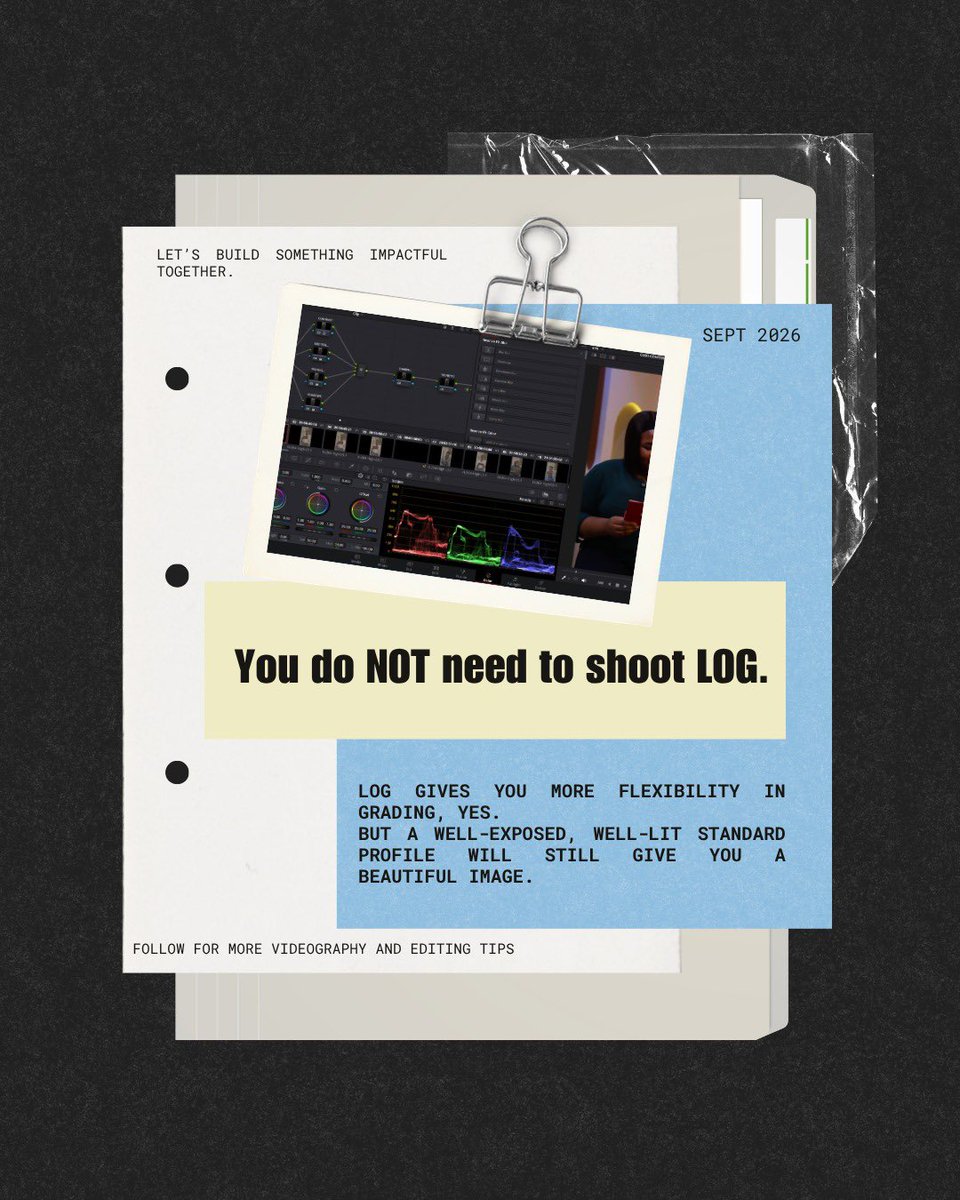 dayveed1012's tweet photo. You don’t need to shoot LOG to be a good videographer.
Learn to get the shot right first. The fancy colour grading can come later.

Save this if you’re a beginner videographer.

#Videography #VideographyTips #BeginnerVideographer #FilmmakingTips #Cinematography #VideoTips https://t.co/xycSDOny5n