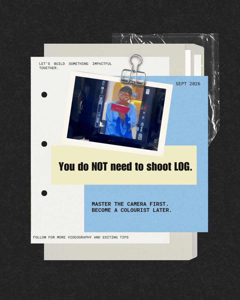 dayveed1012's tweet photo. You don’t need to shoot LOG to be a good videographer.
Learn to get the shot right first. The fancy colour grading can come later.

Save this if you’re a beginner videographer.

#Videography #VideographyTips #BeginnerVideographer #FilmmakingTips #Cinematography #VideoTips https://t.co/xycSDOny5n
