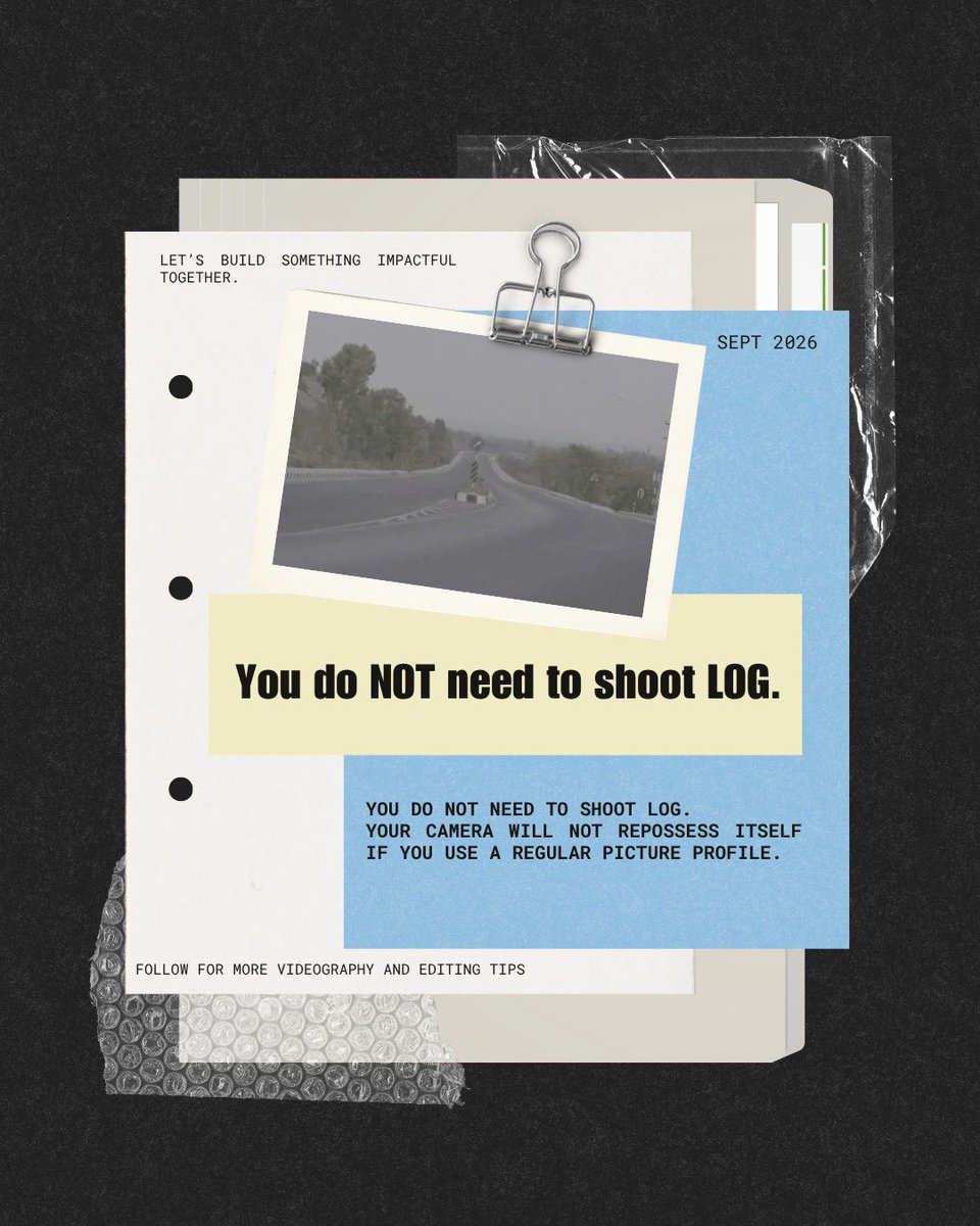 dayveed1012's tweet photo. You don’t need to shoot LOG to be a good videographer.
Learn to get the shot right first. The fancy colour grading can come later.

Save this if you’re a beginner videographer.

#Videography #VideographyTips #BeginnerVideographer #FilmmakingTips #Cinematography #VideoTips https://t.co/xycSDOny5n