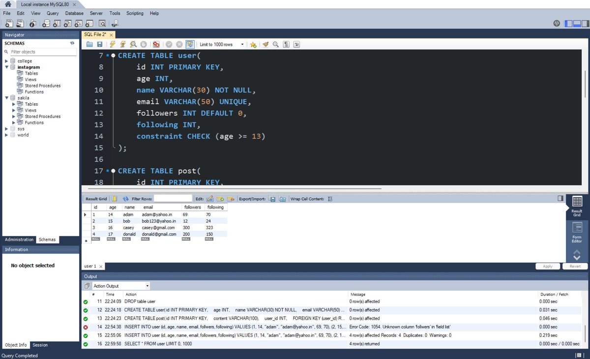 techwalaguy's tweet photo. Day 36 of #100DaysOfCode 🔑

Continuing my deep dive into MySQL!

What I learned today:
✅Database Constraints (NOT NULL, UNIQUE, etc.)
✅Primary &amp; Foreign Keys (linking tables together!)
✅Writing data with the INSERT command
✅Fetching data with the SELECT command

#mysql #sql https://t.co/hk9LP1pblo