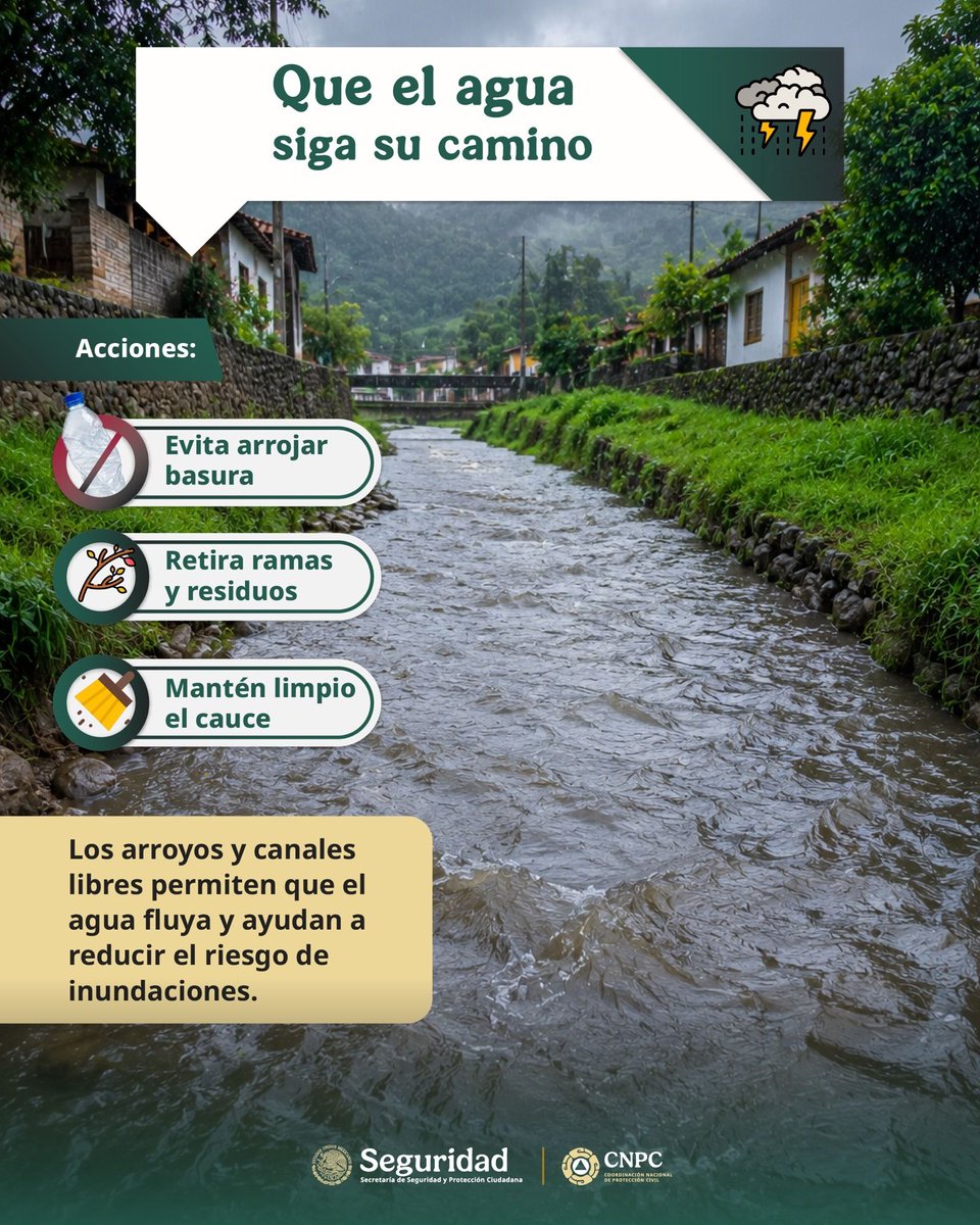 CNPC_MX's tweet photo. 🌧️ ¿Qué pasa cuando el agua encuentra obstáculos? Aumenta el riesgo. Mantén libres arroyos y canales.

#LaPrevenciónEsNuestraFuerza https://t.co/dUjgpIIyHc