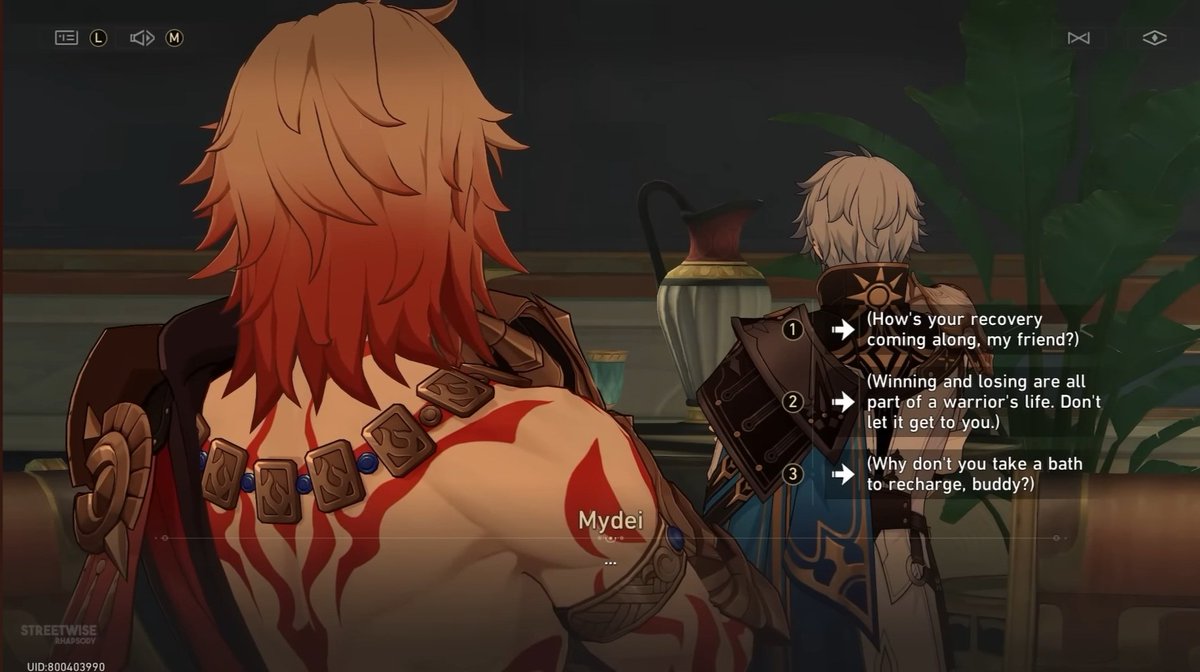 dreameparty's tweet photo. We did not see Mydei run through several dialogue trees trying to console Phainon after he failed the Strife trial just for people to say this 😭😭😭 https://t.co/ZxqNYJdruR