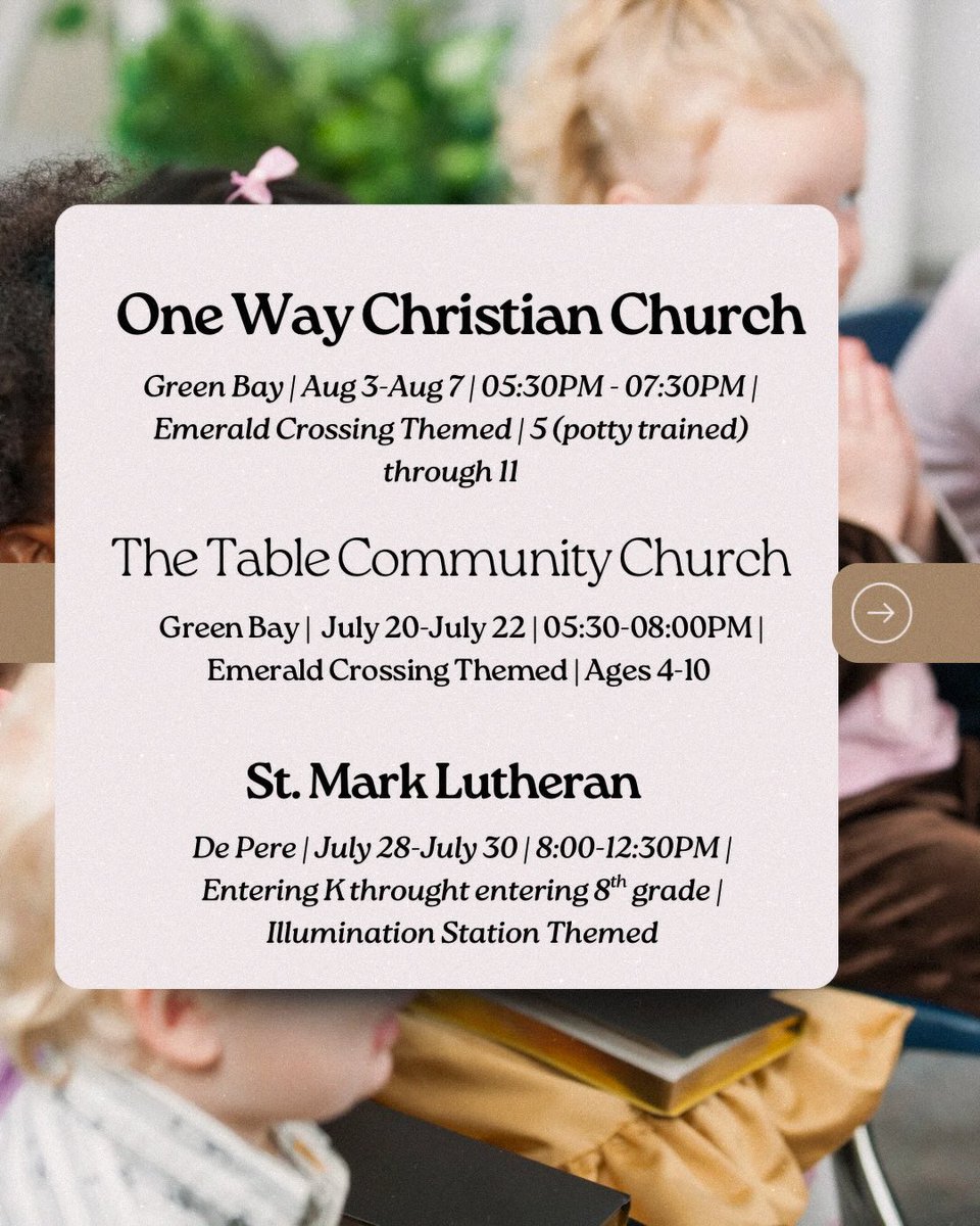 ViitorGoncalves's tweet photo. July is VBS month for many local churches. Free programs for children ages 4-12 often include activities, snacks, and faith-filled messages. Explore local options and register soon, as spots are limited. https://t.co/64jeQ2069q